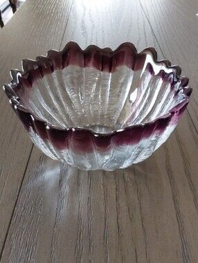 Handblown "Humppila" Glass Decorative Bowl - Purple Accent - 1970s